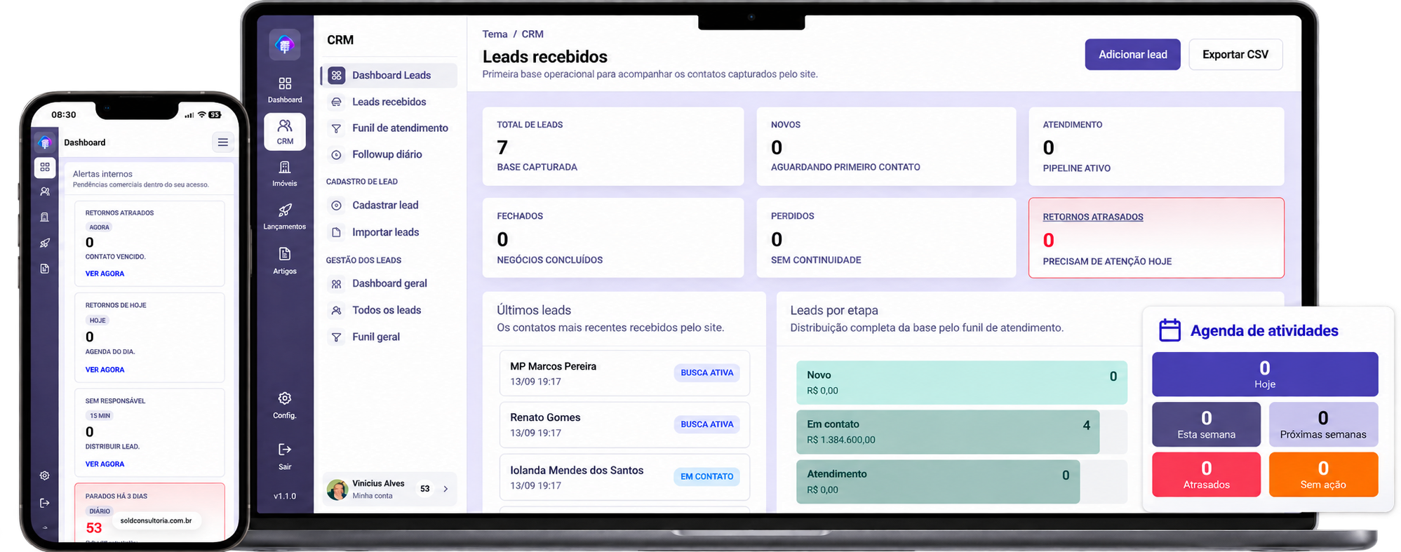 Site + CRM SuiteHub no computador e no celular